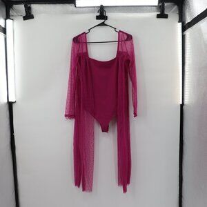 Free People Pink Bodysuit with long sheer sleeves with ties. Size Medium